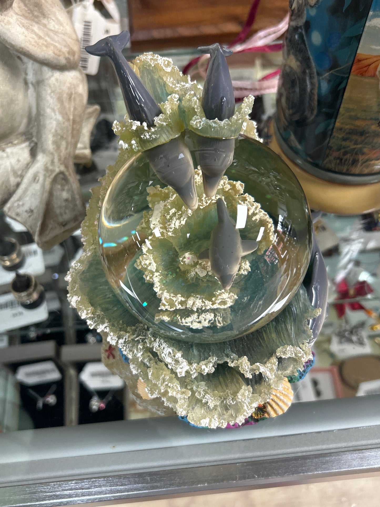 Dolphin Sea Life Music Water Globe Tune is Over The Waves Fish Algae