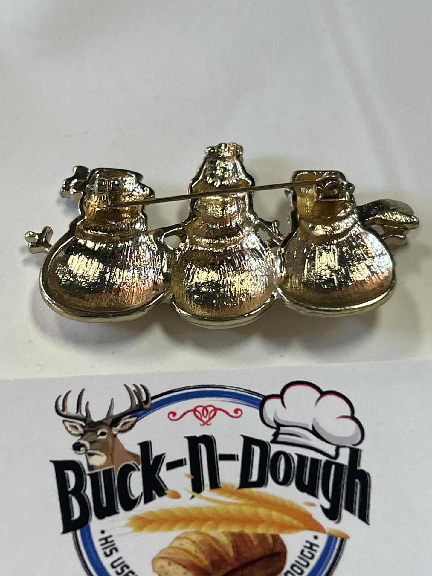 Vintage Holiday Sparkle Enamel Smiling Snowmen Trio Pin Brooch