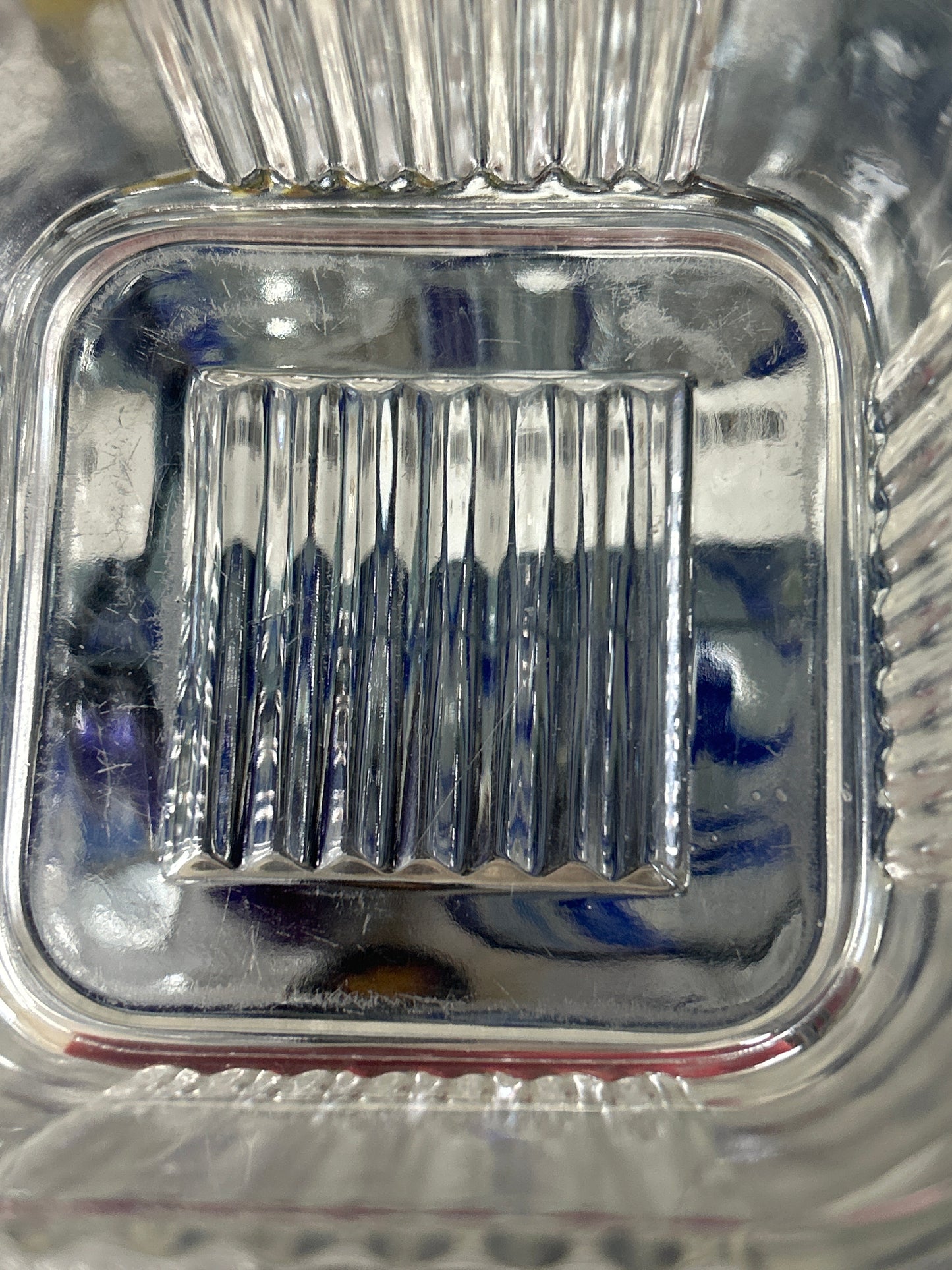 Vintage Federal Clear Glass Refrigerator Dish with Lid Vegetable Pattern