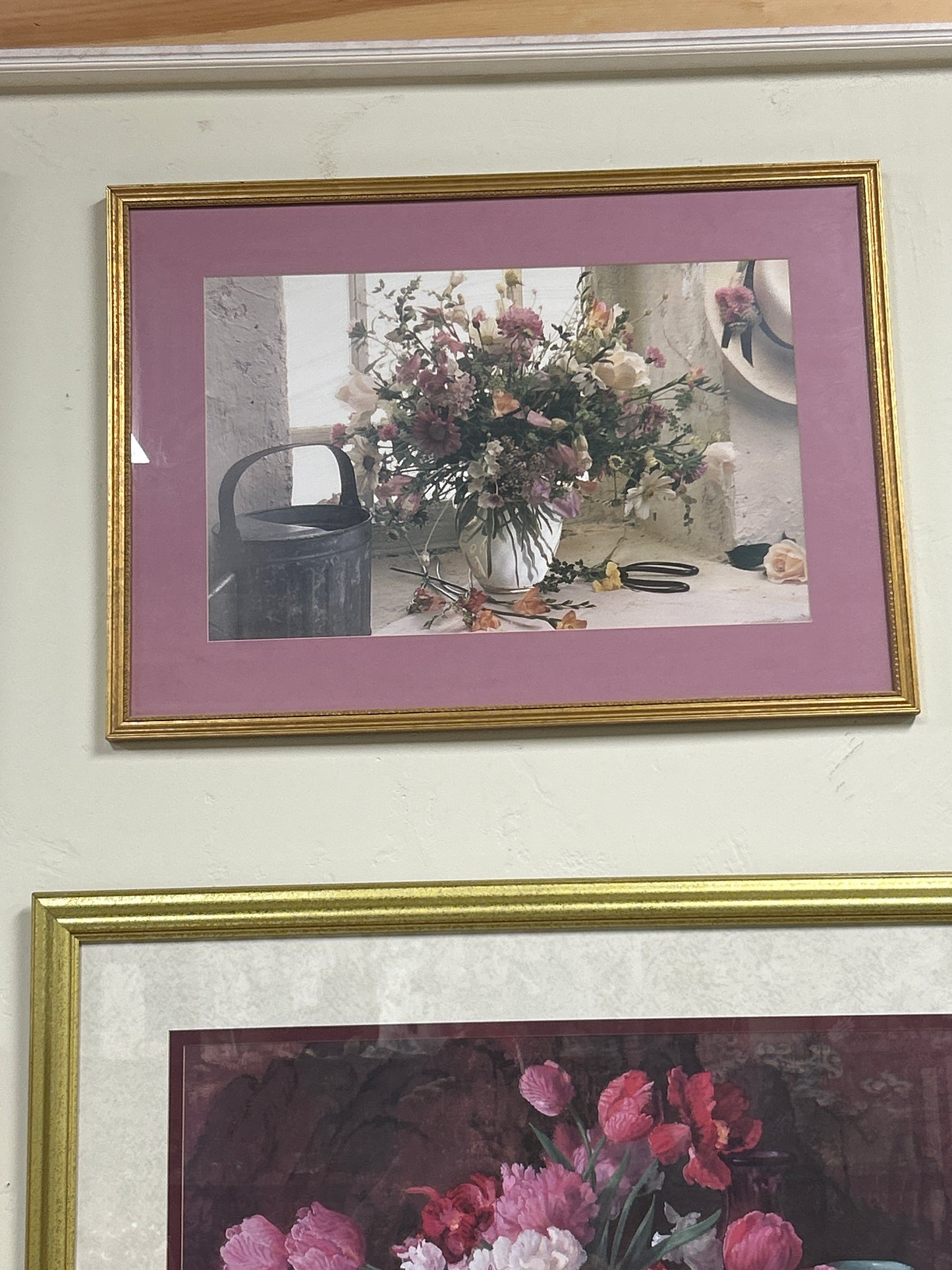 Framed and matted print of a flower arrangement