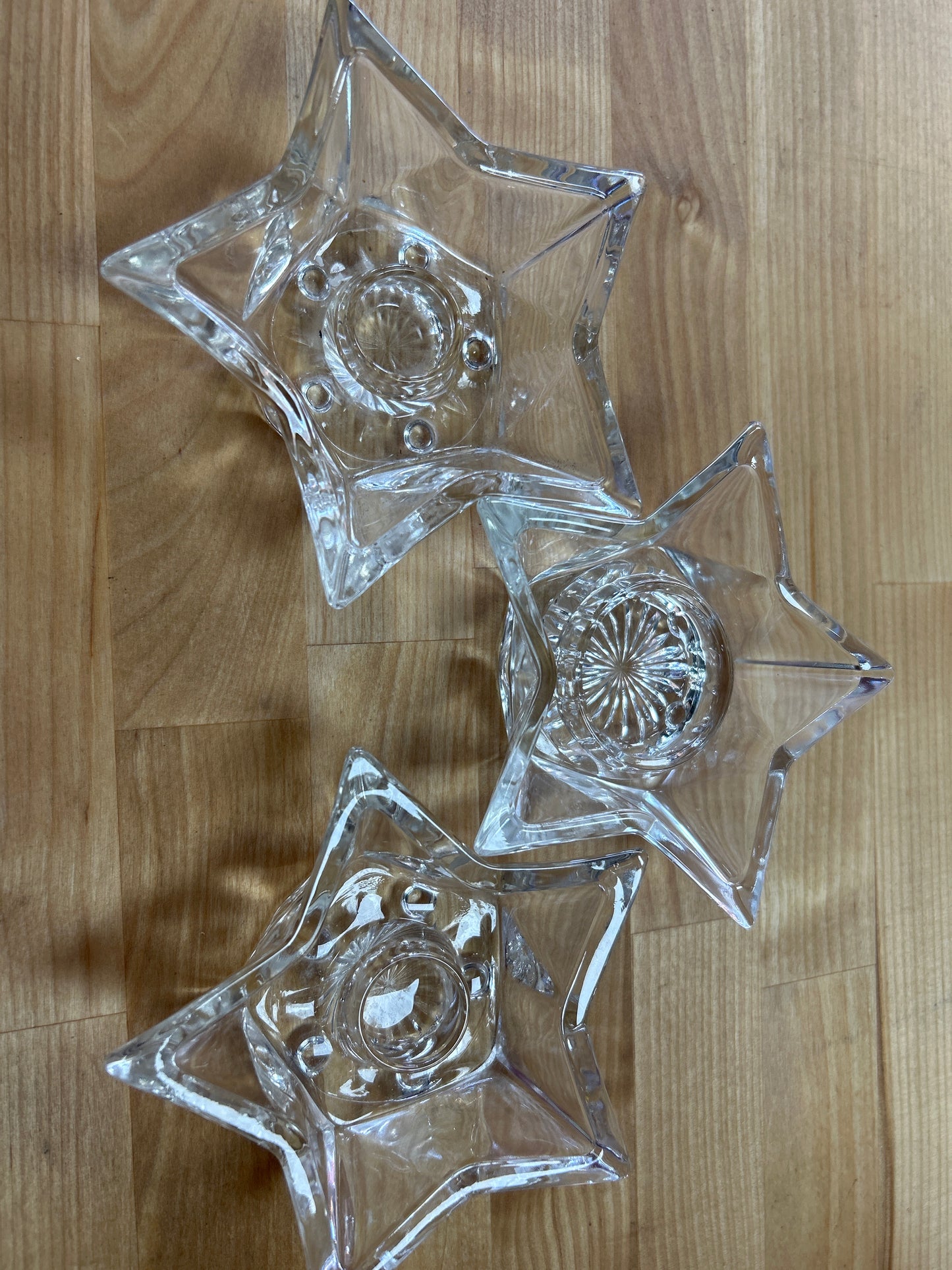 Hazel Atlas Clear Glass Vintage Star Shaped Candle Holder 4 1/2" Set of 3 (2 smaller candle and one larger)