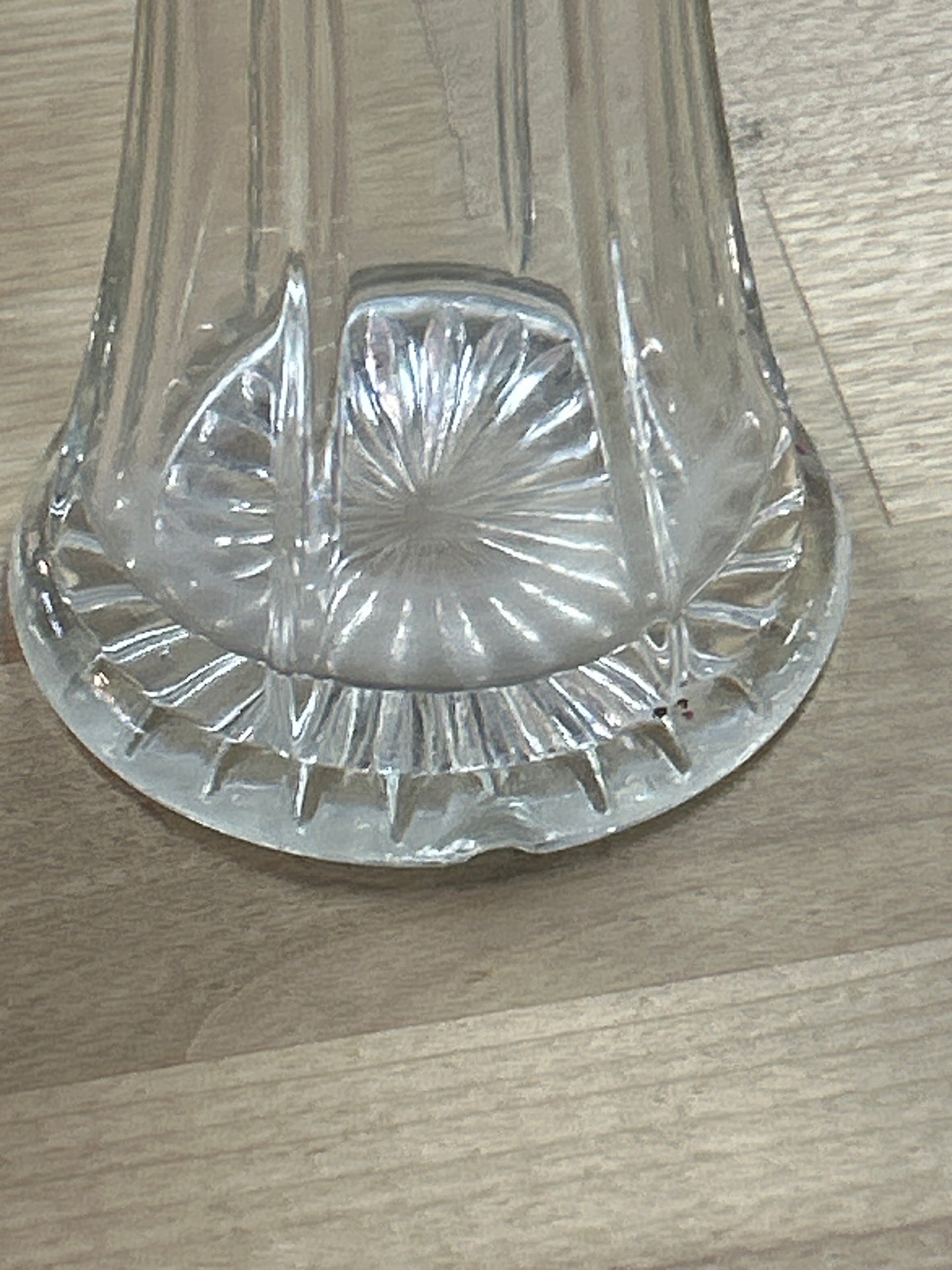 Small Clear Bud Vase 7.75” (small chip on bottoms