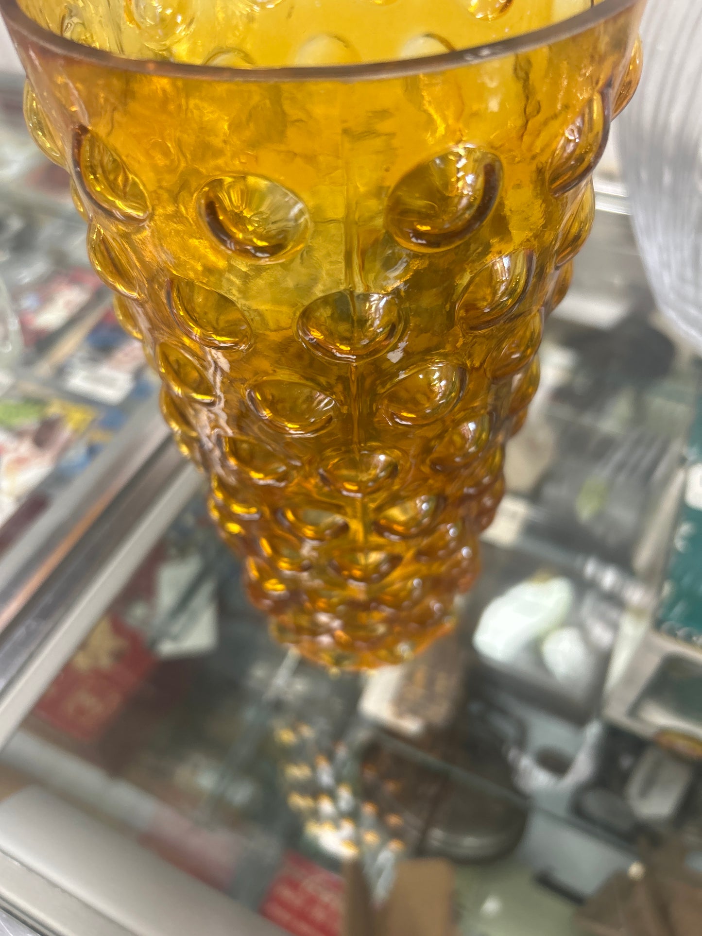 Vintage Old Amber Glass 9” Tall Vase