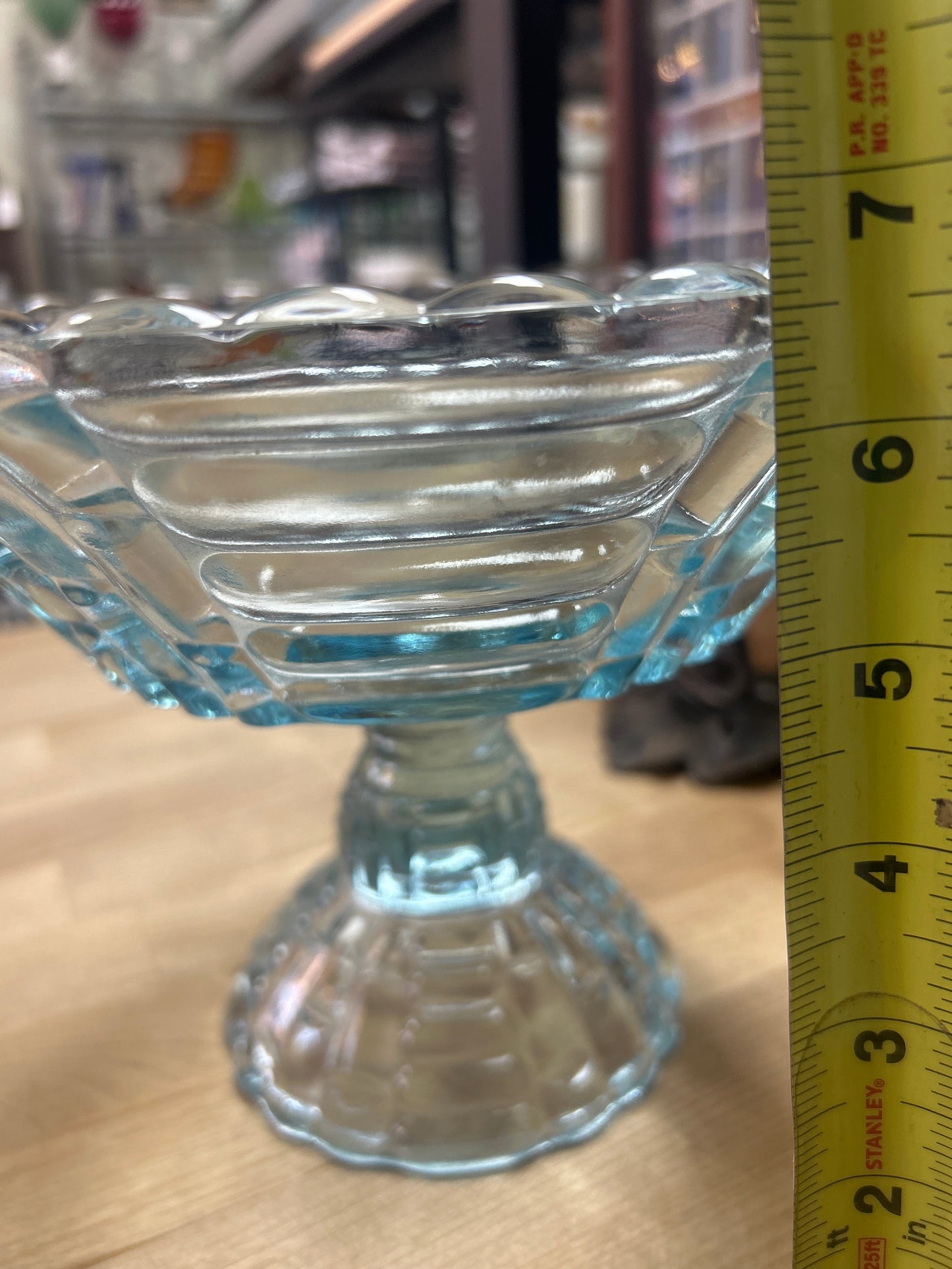 JEANETTE GLASS CO. ICE BLUE LOUISA BASKET WEAVE COMPOTE