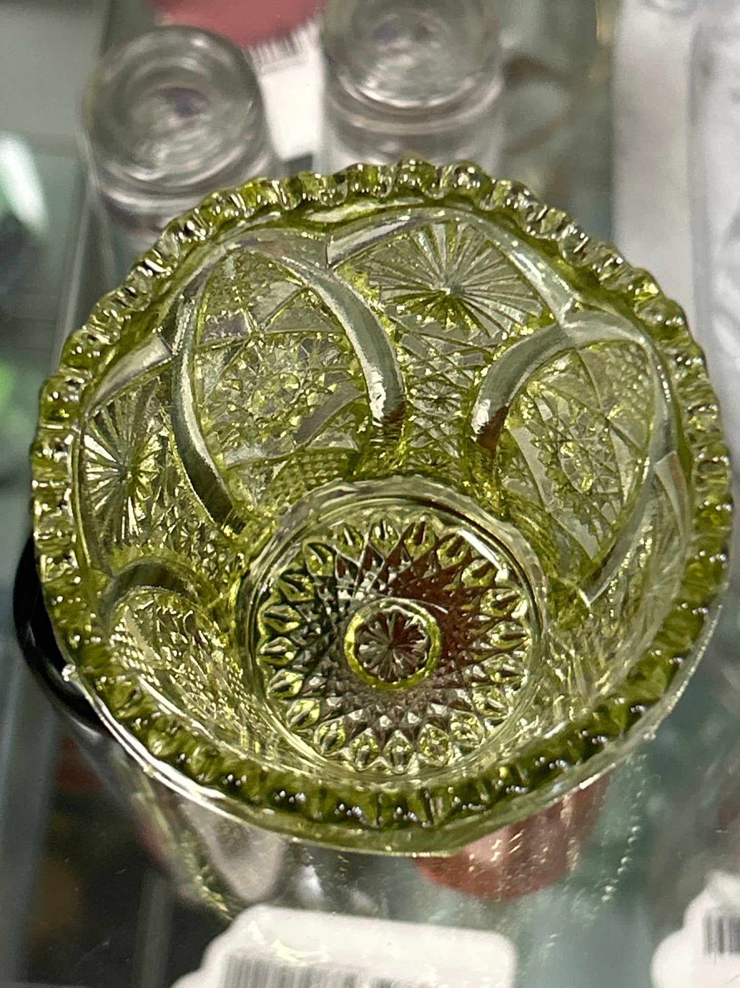 Vintage Imperial Glass Avocado Green Daisy & Button Toothpick Holder