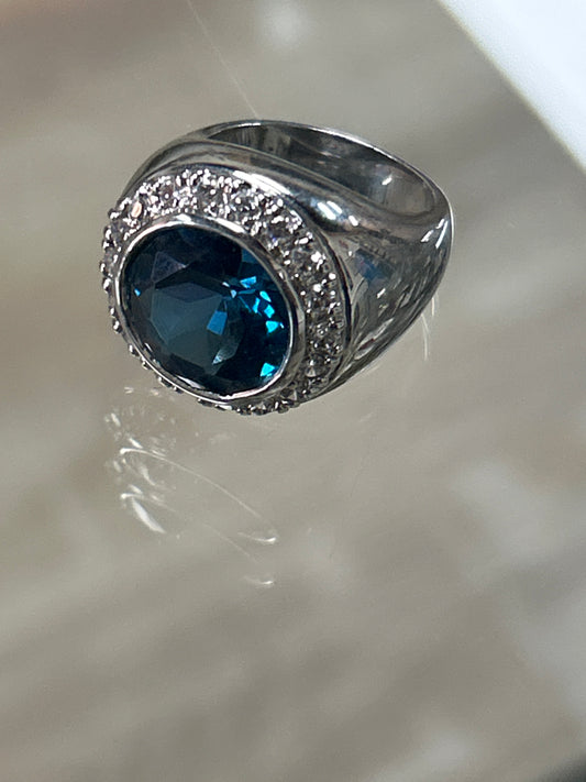 Silver Ring Stamp SR Blue Setting
