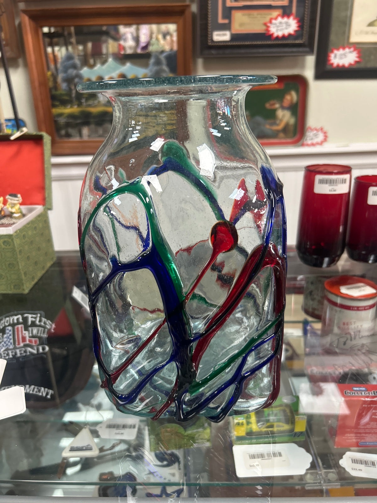 Murano-style multicolored art glass vase