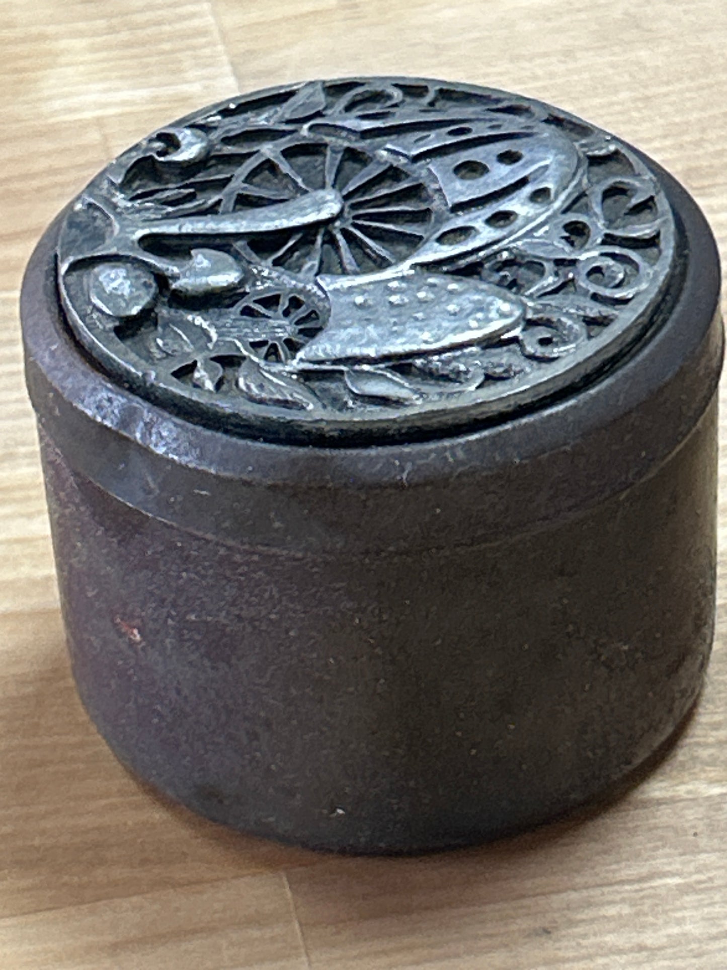 MUSHROOM Metal Container with Lid. Vintage Metzke Pewter & Tin Container.