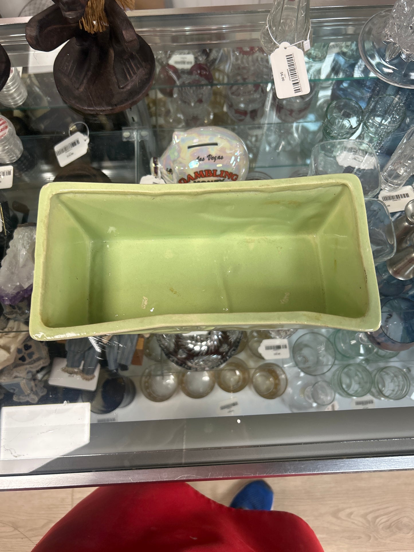 Vintage Norton USA Pottery Green Planter Glazed 213