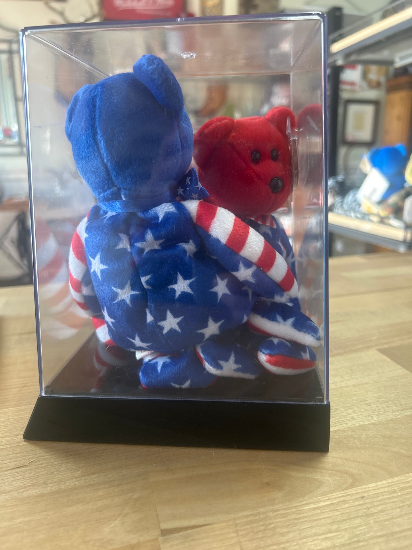 TY Orig 4th July Beanie Babies 3 LIBERTY Bears Red-White-Blue Faces 2001 NWMT In Display