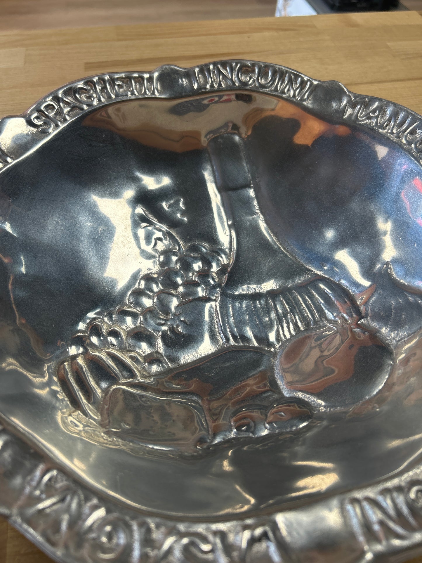 Vintage Aluminum Pasta Bowl Names 12”