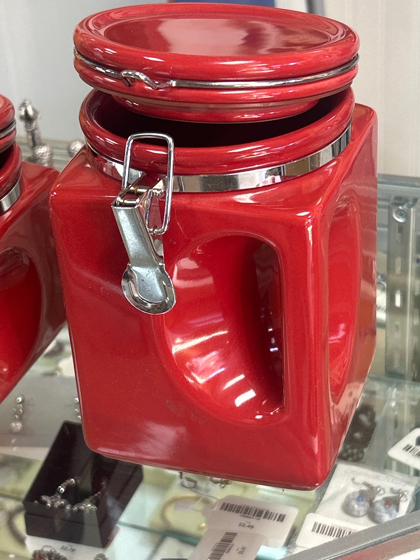 Oggi red ceramic square kitchen canisters (set of 3)