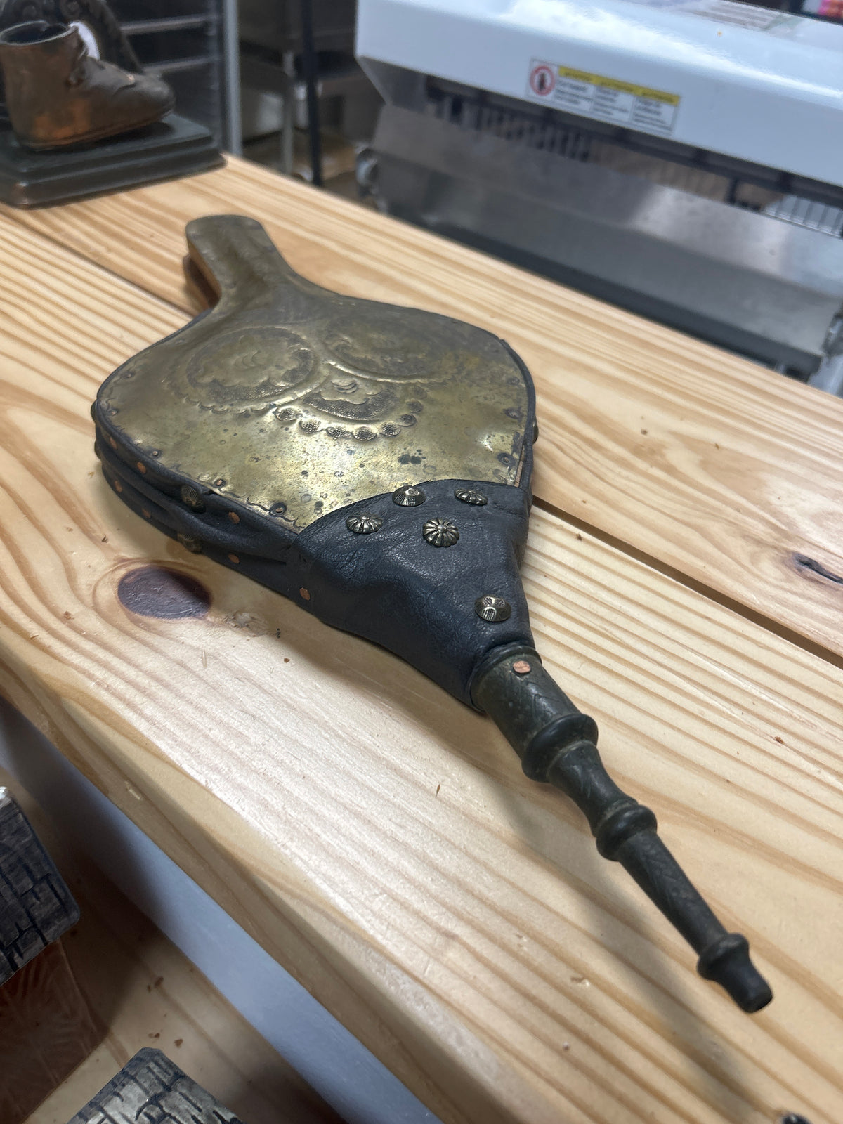 FIREPLACE BELLOWS Antique Wood-Leather-Metal