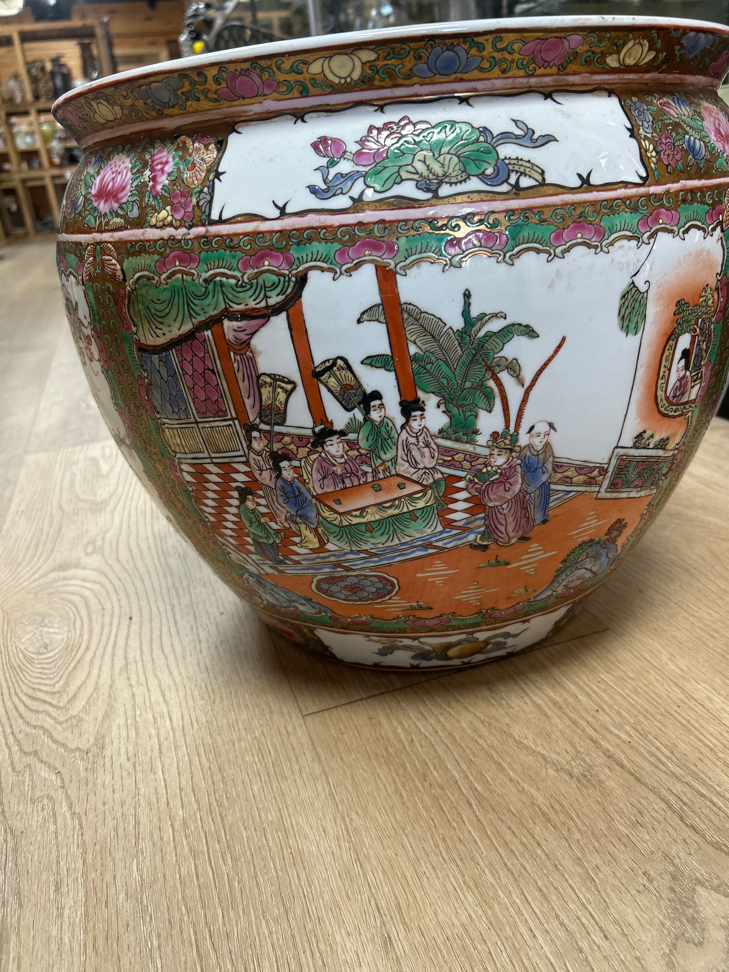 Huge Antique Chinese Jardiniere Porcelain Fish Bowl Planter Qianlong Mark