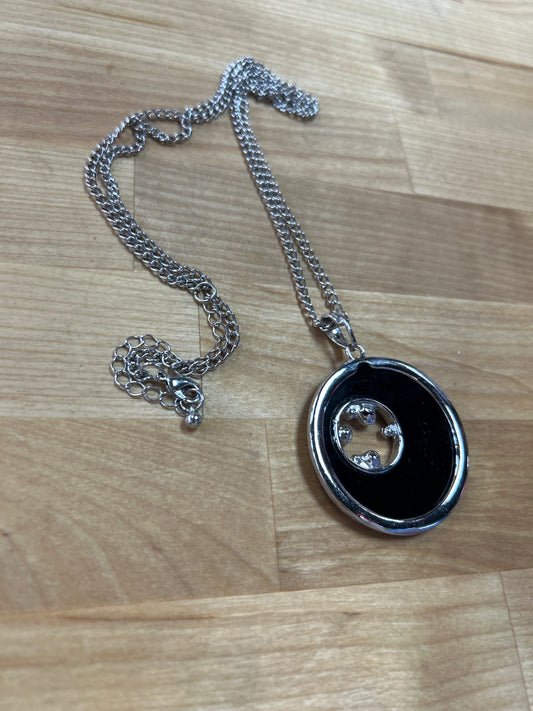 Pre-owned Silver Toned  Necklace w/ Black Pendant