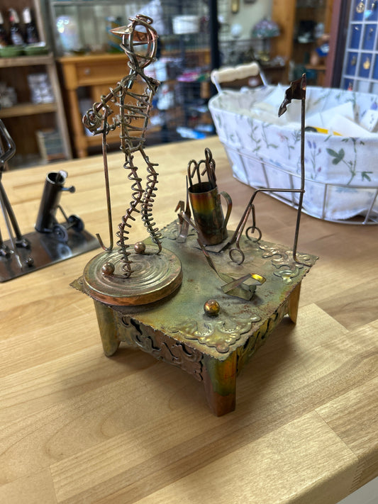 Vintage Copper Wind Up Golf Music Box plays In The Good Old Summer Golfer Spins