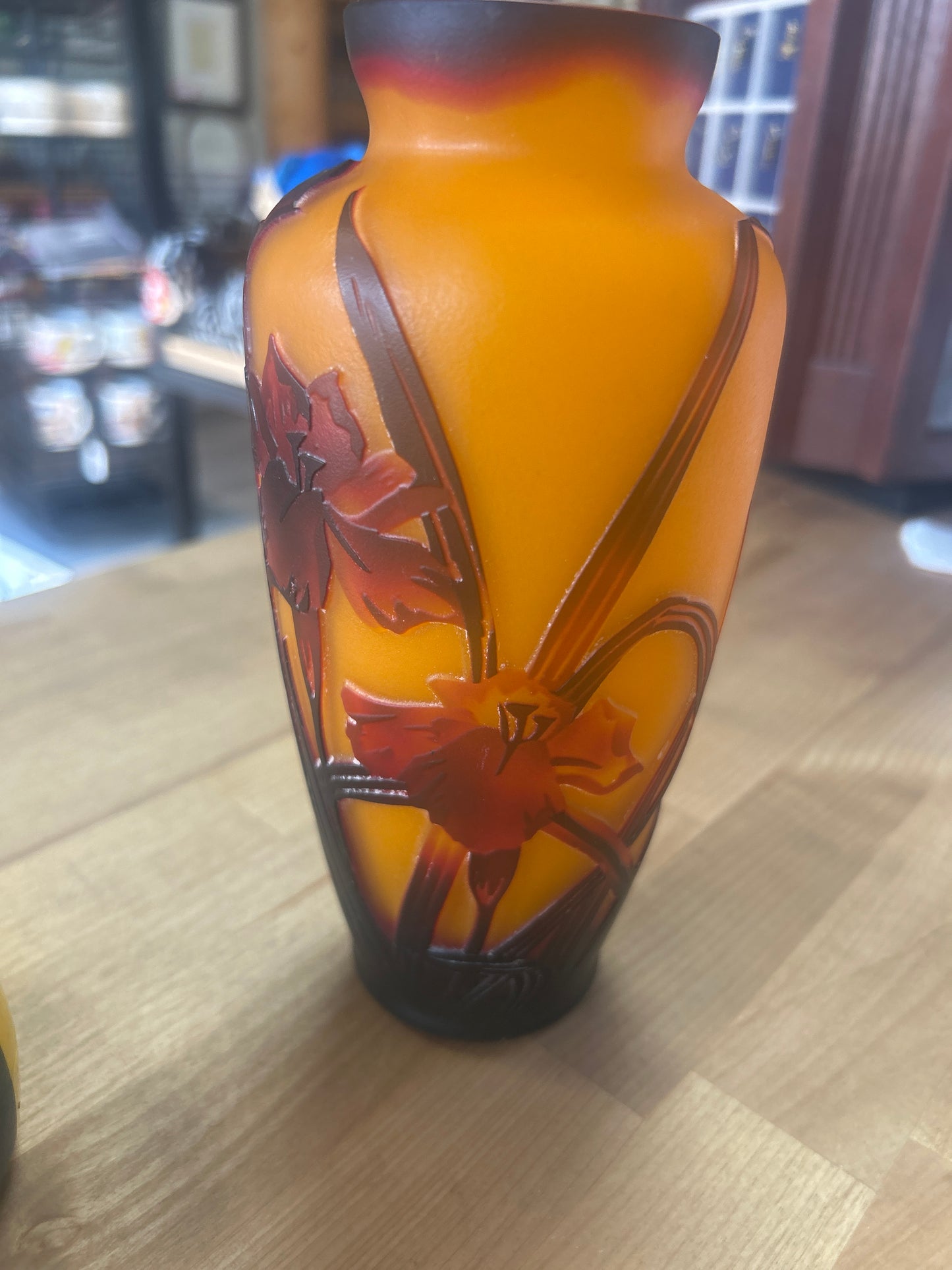 Art Nouveau style cameo glass vase (unknown) 7 1/2” tall