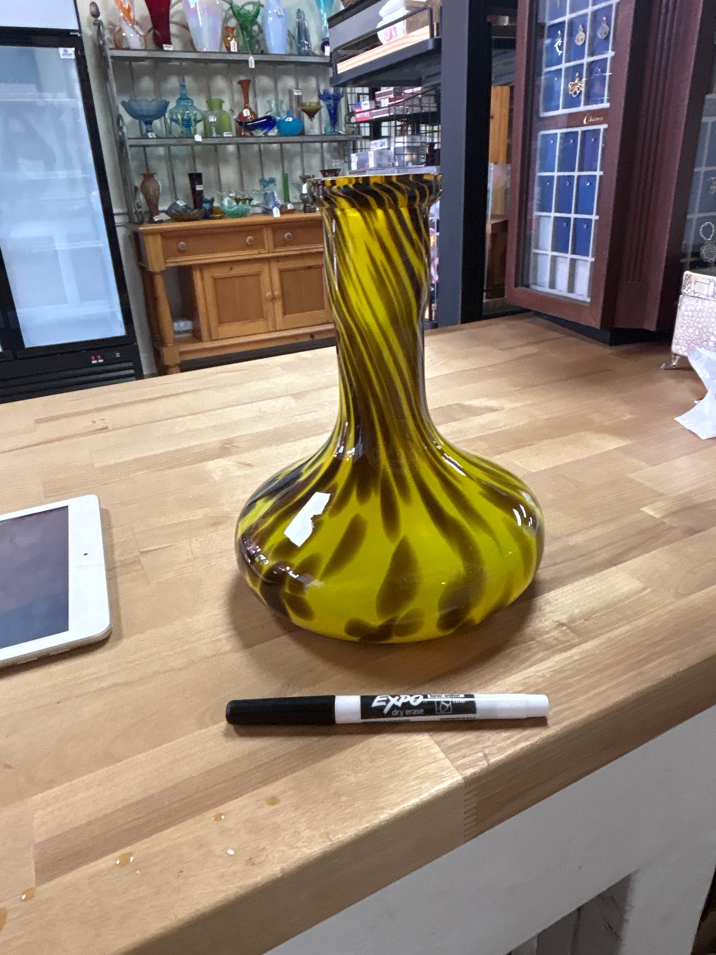 Yellow & Brown Glass Vase