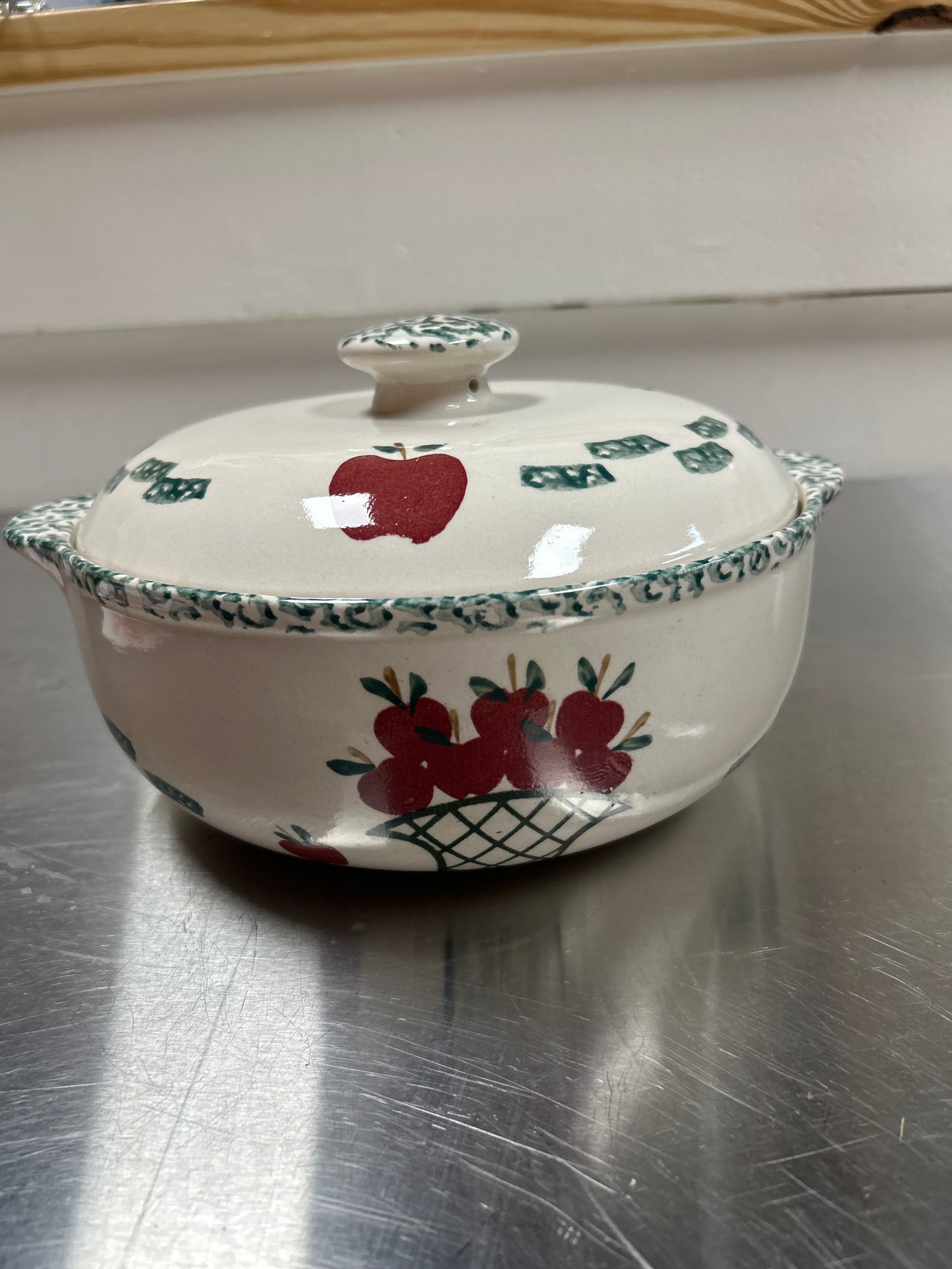 Stoneware Serving Bowl with Lid, Apple Design