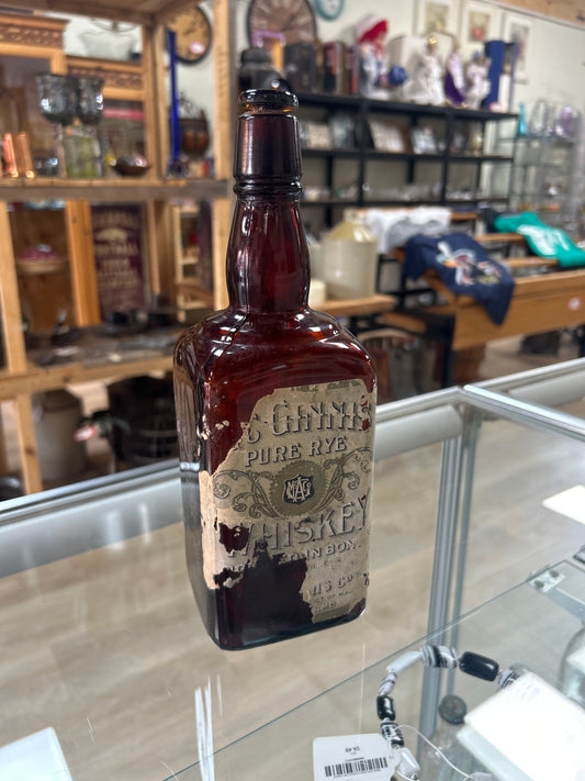 Rare McGinnis Whiskey Bottle 10” w/ the correct glass cork insert