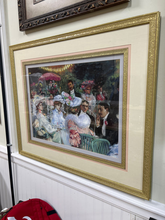 Framed and Matted print of "Le Diner à L'Hôtel Ritz, Paris 1904" by Pierre-Georges Jeanniot, often referred to as "Dinner at the Ritz Hotel, Paris" or specifically the detail "Tete-a-Tete at the Ritz"