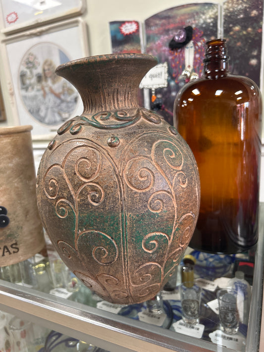 Vintage Clay Flower Decorative Pottery Vase 12”
