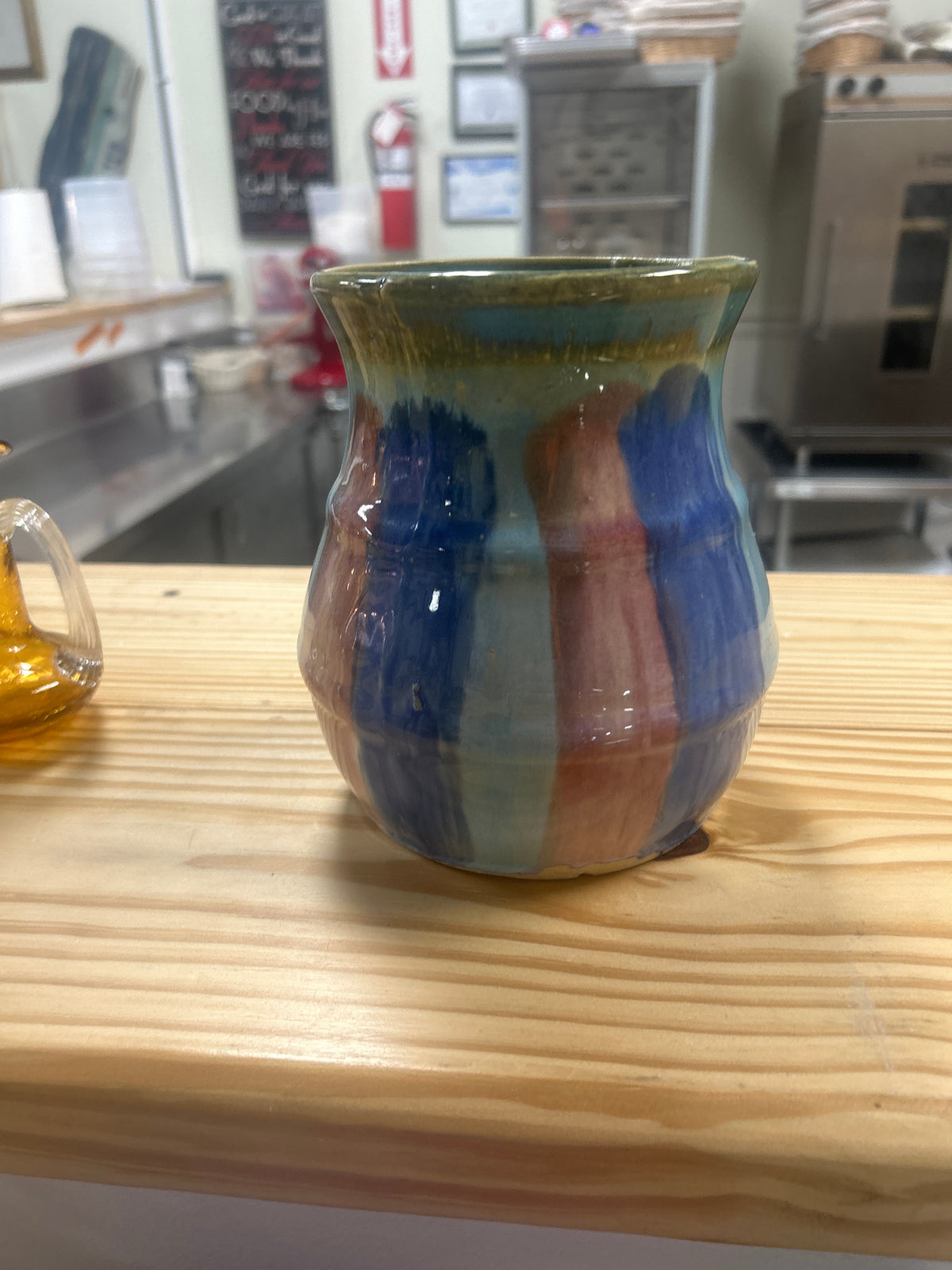Vtg 1930's Hull Art Pottery Vase Aqua Blue w Stripes