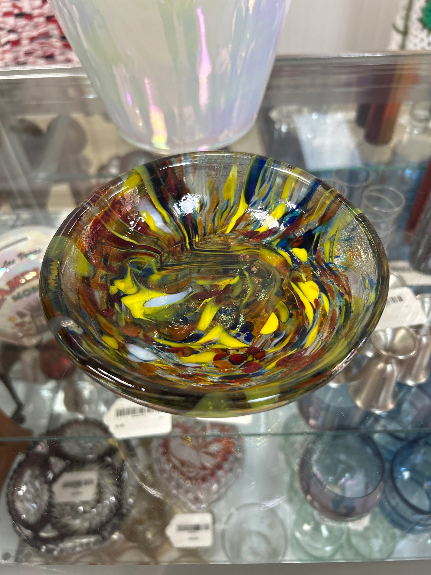 Recycled Swirled Glass Bowl Footed Dish Handmade Mexico 6”