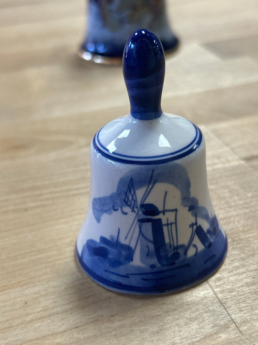 Delft Hand painted Bell Holland Blue Windmill design and blue floral. 3” tall
 (0804)