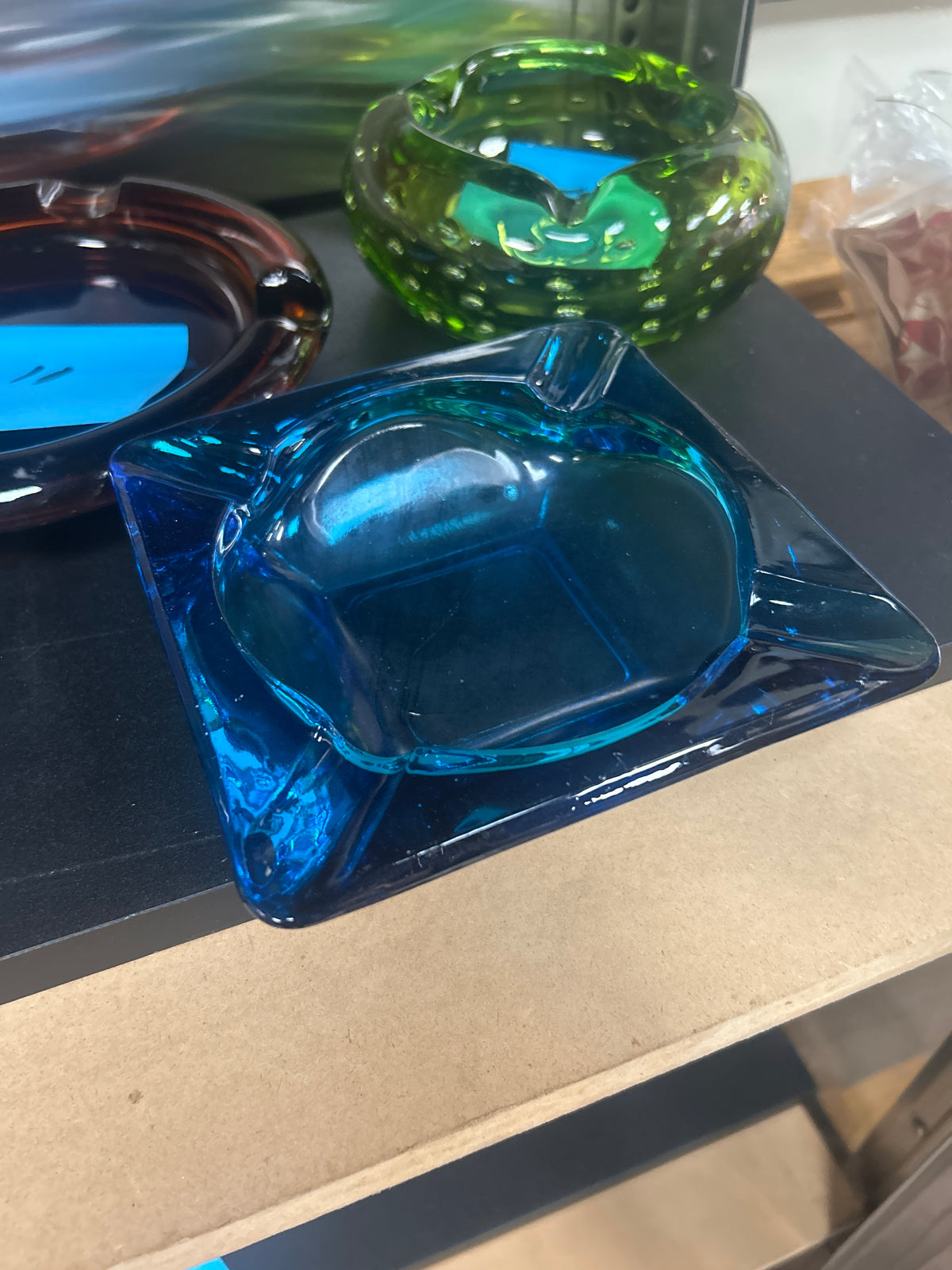 Vintage, mid-century style blue glass ashtray, of Italian or "Murano" design