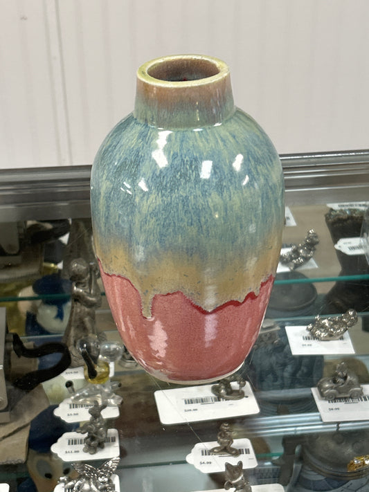 Vintage Pink and Blue Vase 8”