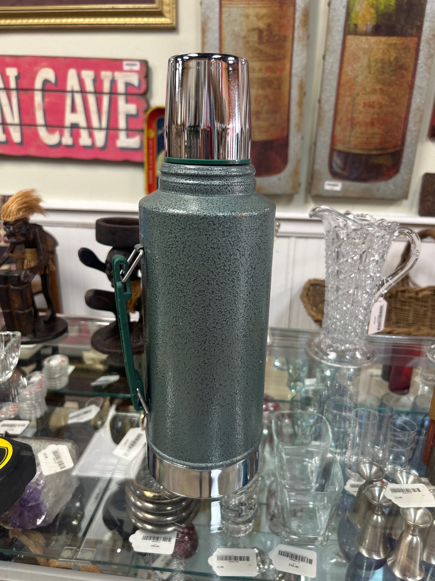 A945DH  Vintage STANLEY Large Industrial Work Metal Thermos w/ Handle 1/2 Gallon