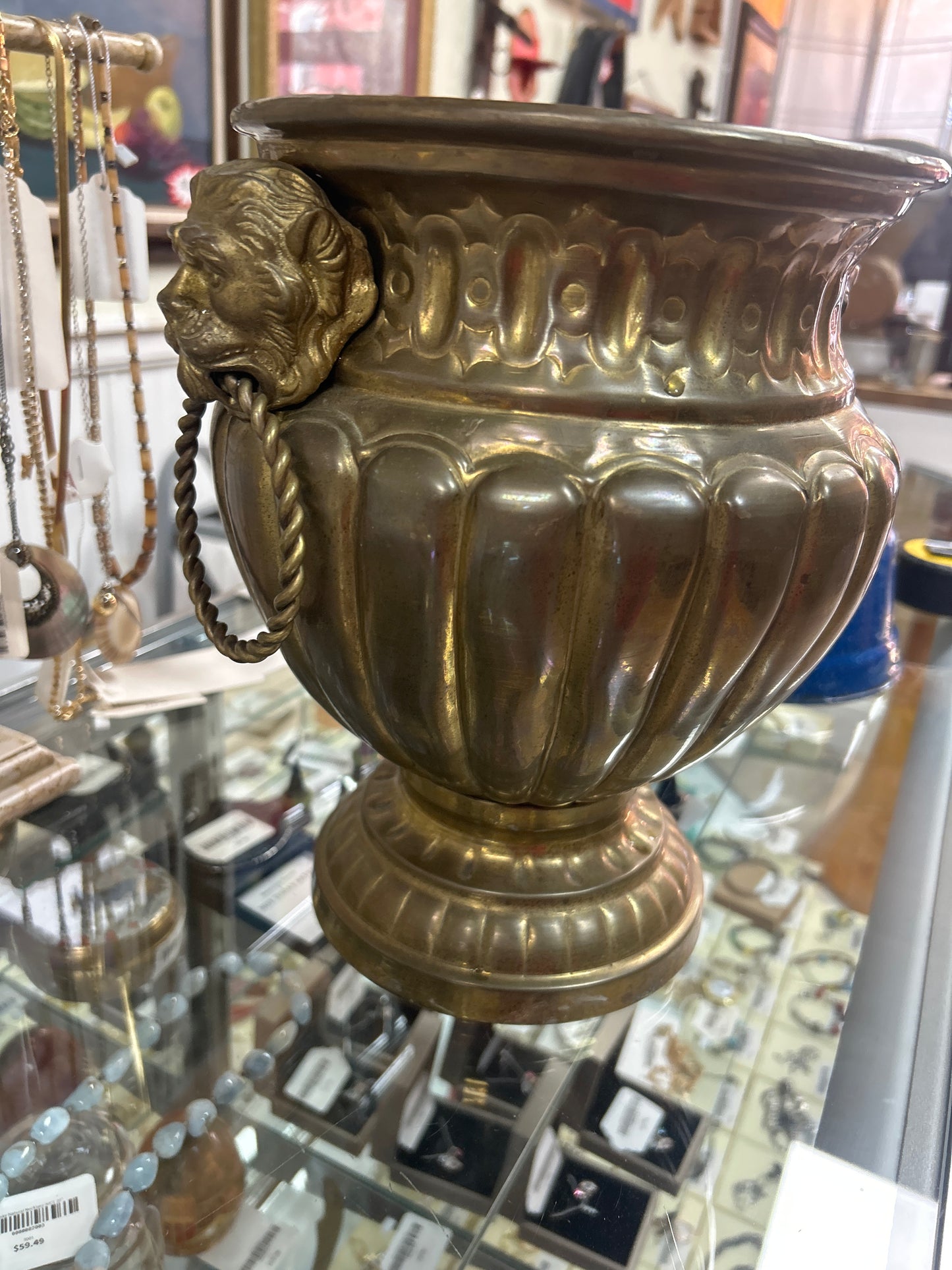 vintage solid brass gothic lion head champagne bucket/centerpiece/planter