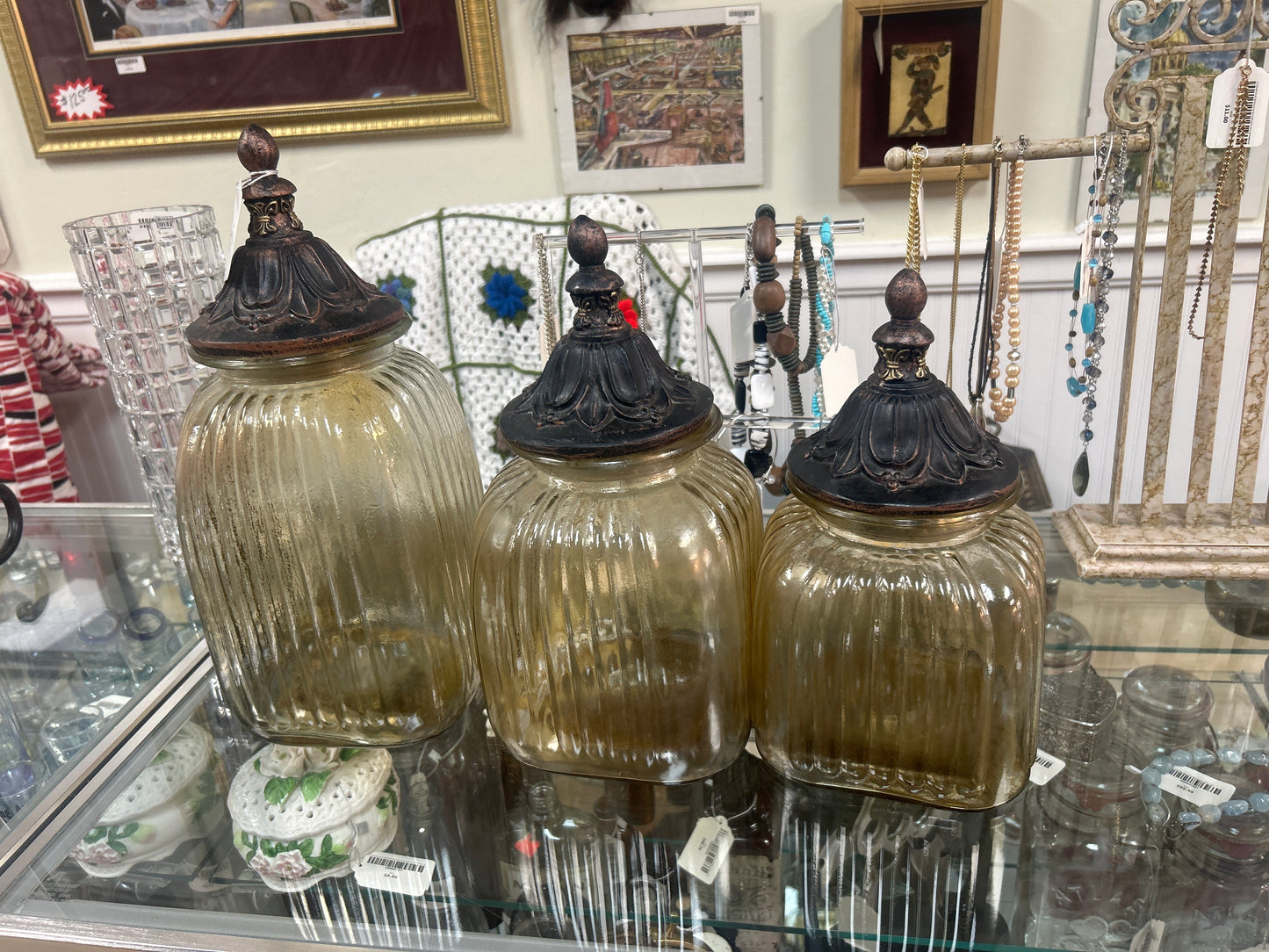 Vintage  Square Ribbed Glass Jar Canister Apothecary (set of 3)