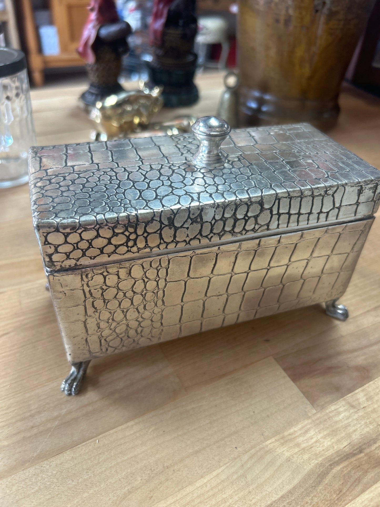 Metal Keep Sake Box (alligator motif) almost 7”