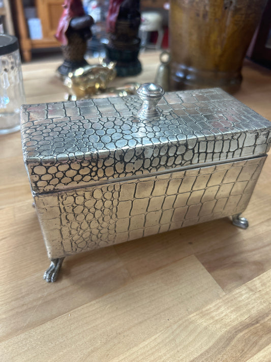 Metal Keep Sake Box (alligator motif) almost 7”