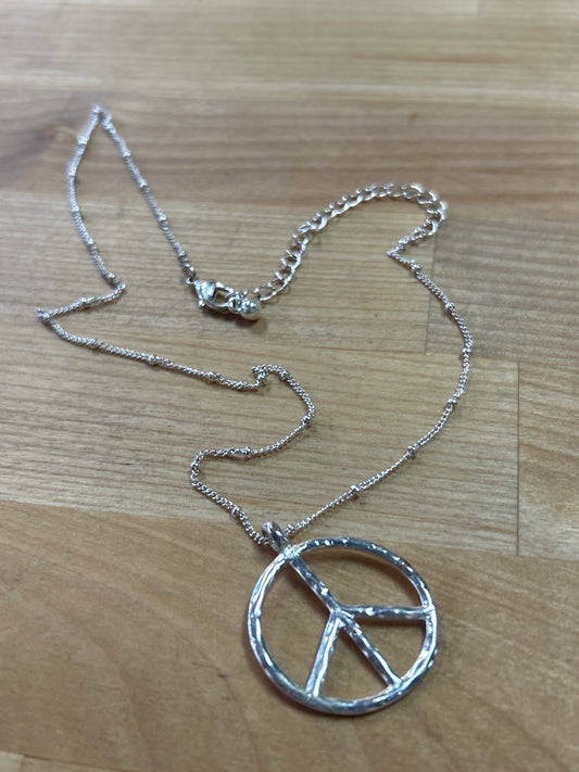 Peace Necklace Silver Tone