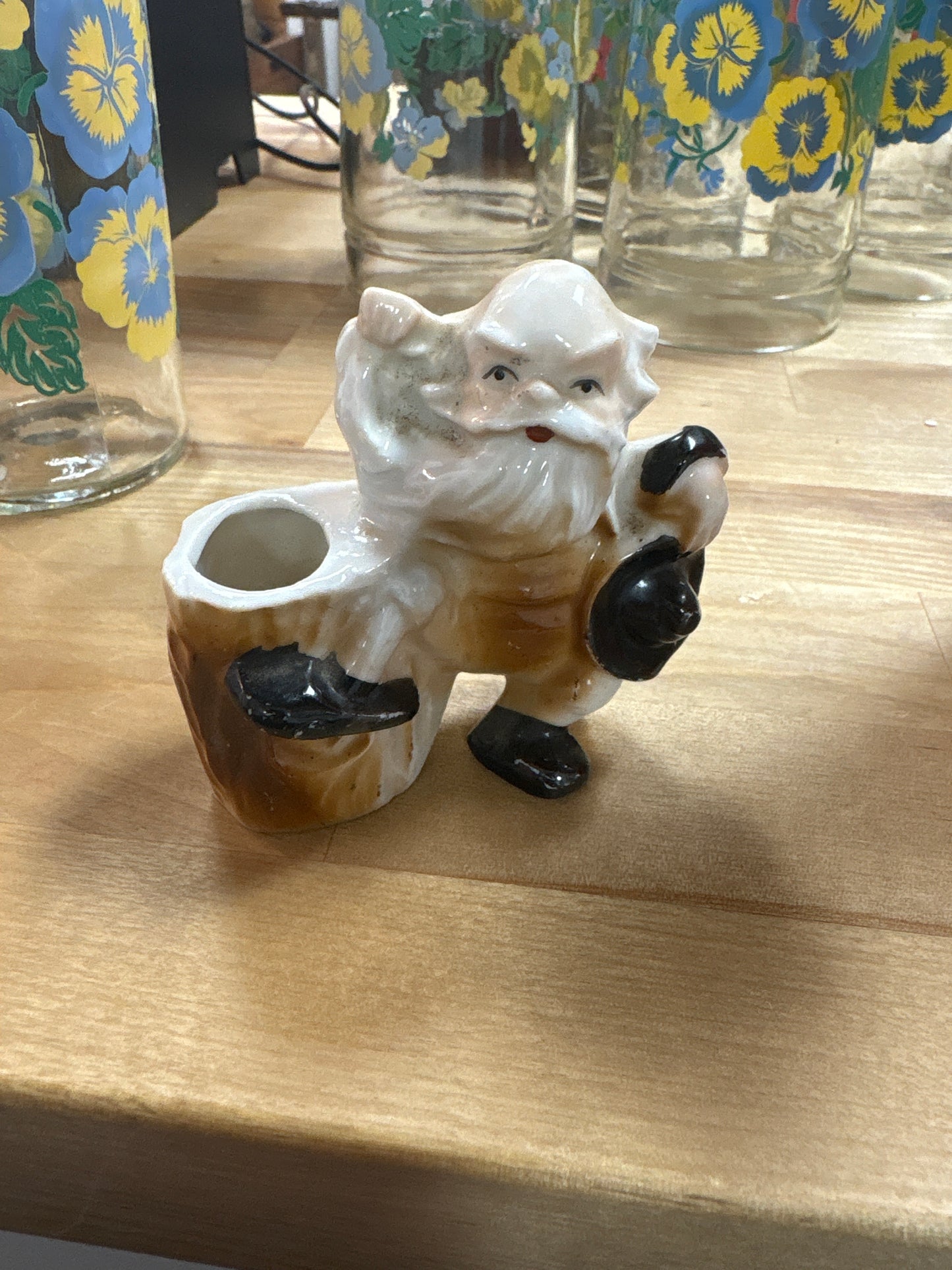 Vintage Bud Vase White Bearded Dancing Man Leprechaun White Brown Japan 3” Tall