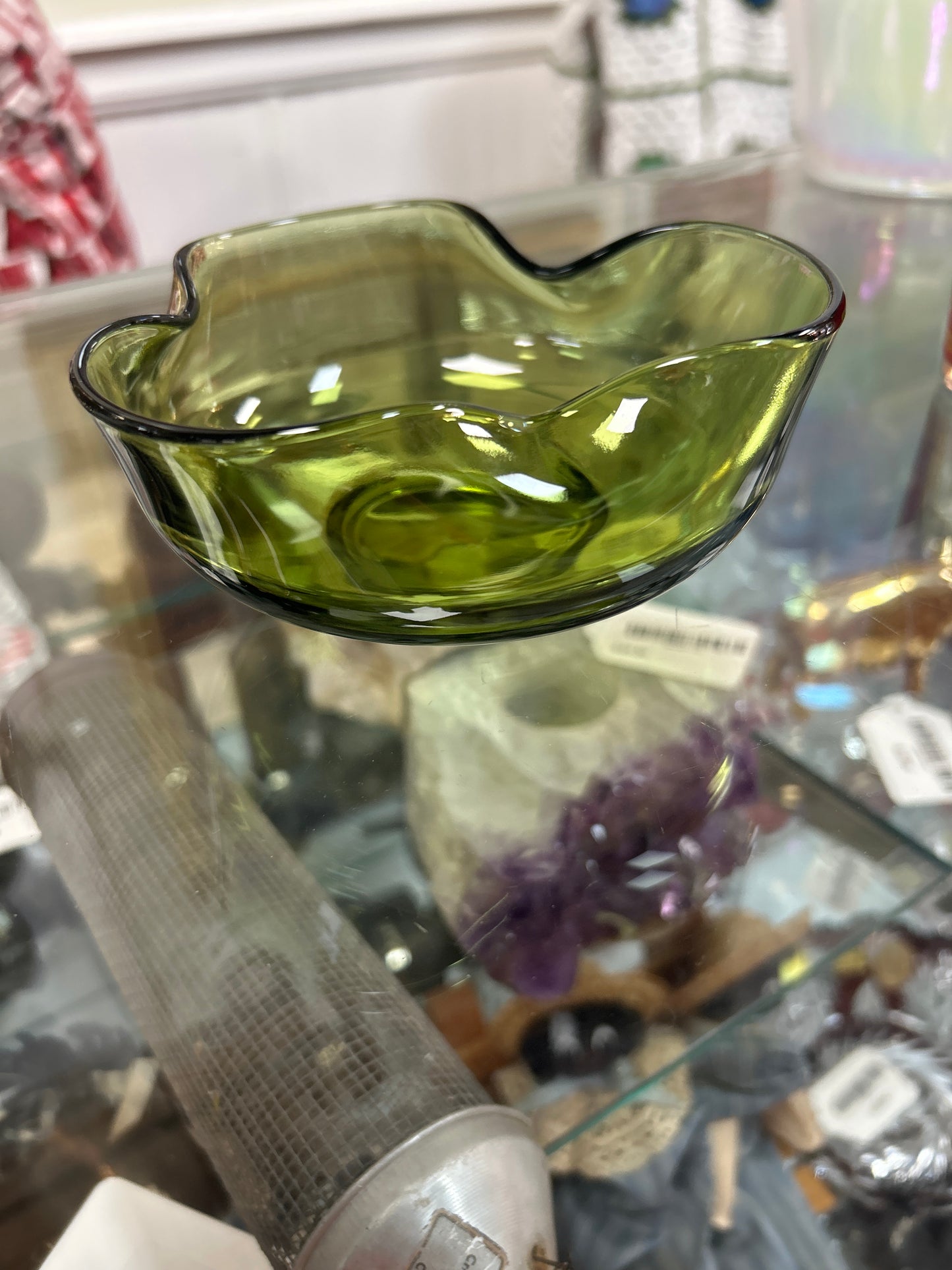 Vintage Anchor Hocking Glass Avocado Green Dip Bowl
