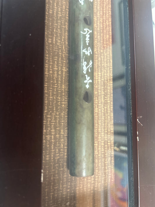 Chinese jade flute in display (nicks in case) (pre owned)