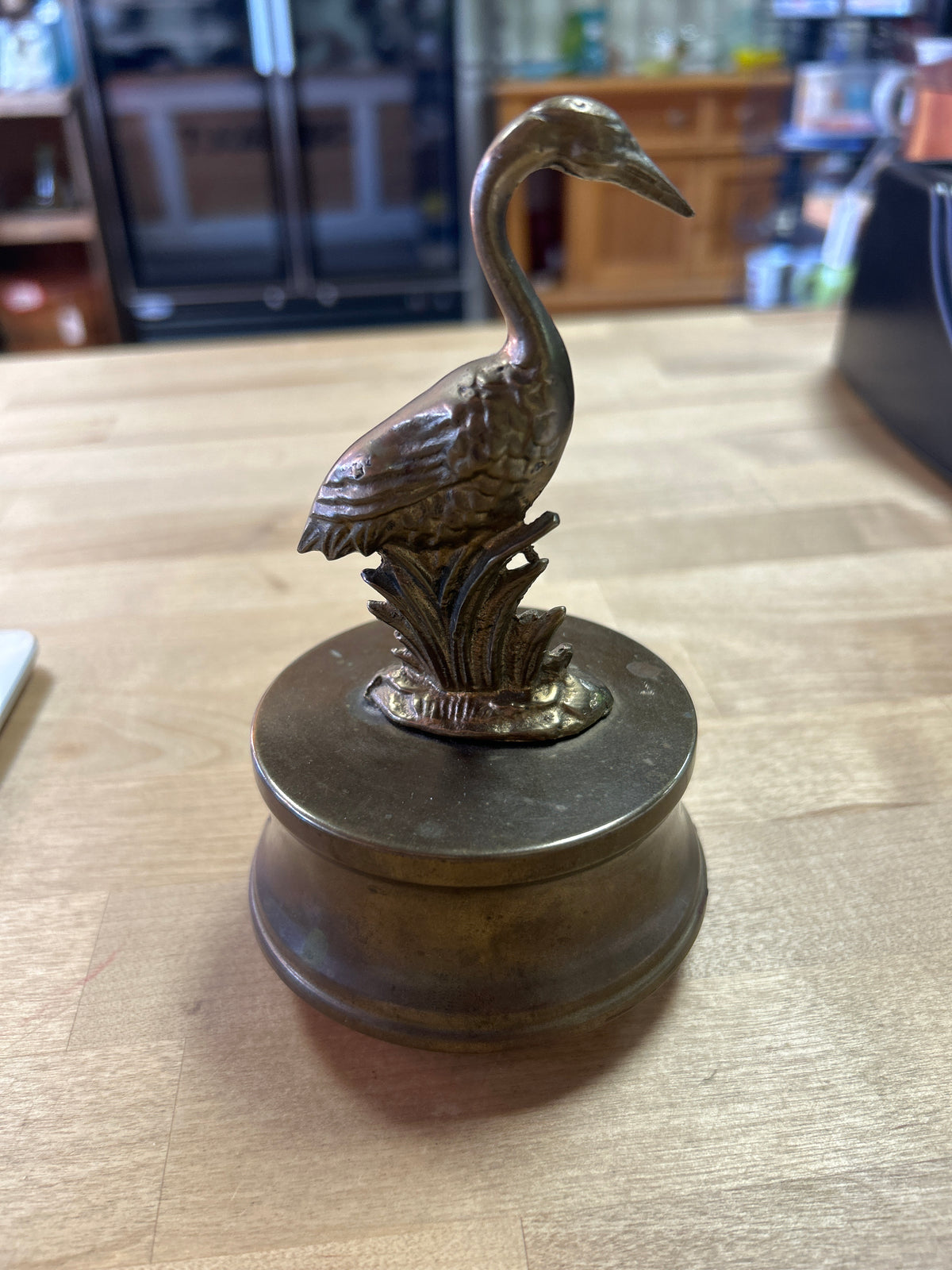 Vintage Brass Crane Stork Egret Wind Up Music Box Made by Kimco