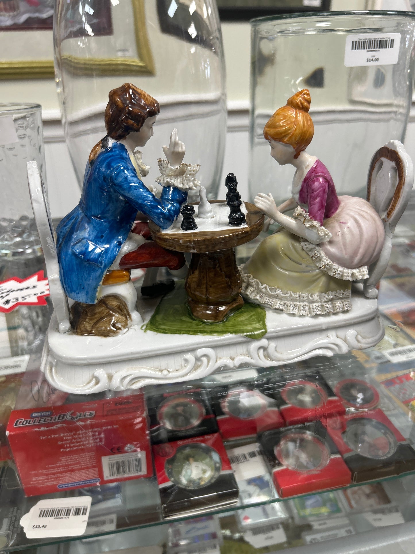 Vintage Chess Players Baroque Era Classic Outfits Ornament Display Collectable (repaired chair)