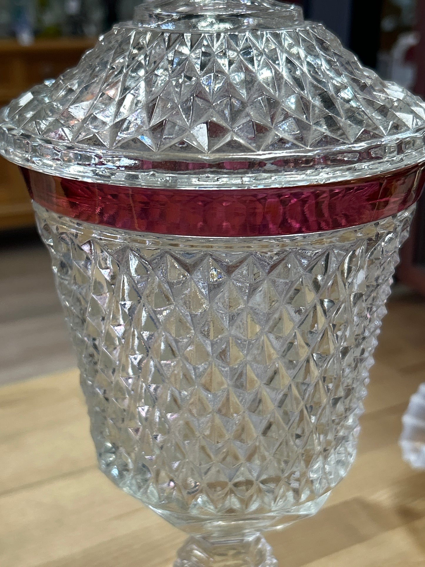 Indiana Glass Diamond Point Ruby Flash 15" Candy Dish with Lid