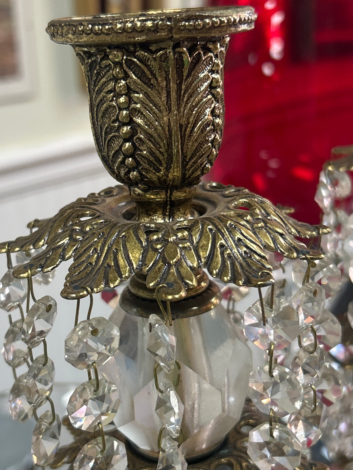 Pair of Vintage Hollywood Regency Style Ornate Gold cast Brass w/ Marble Base Candlestick Holders