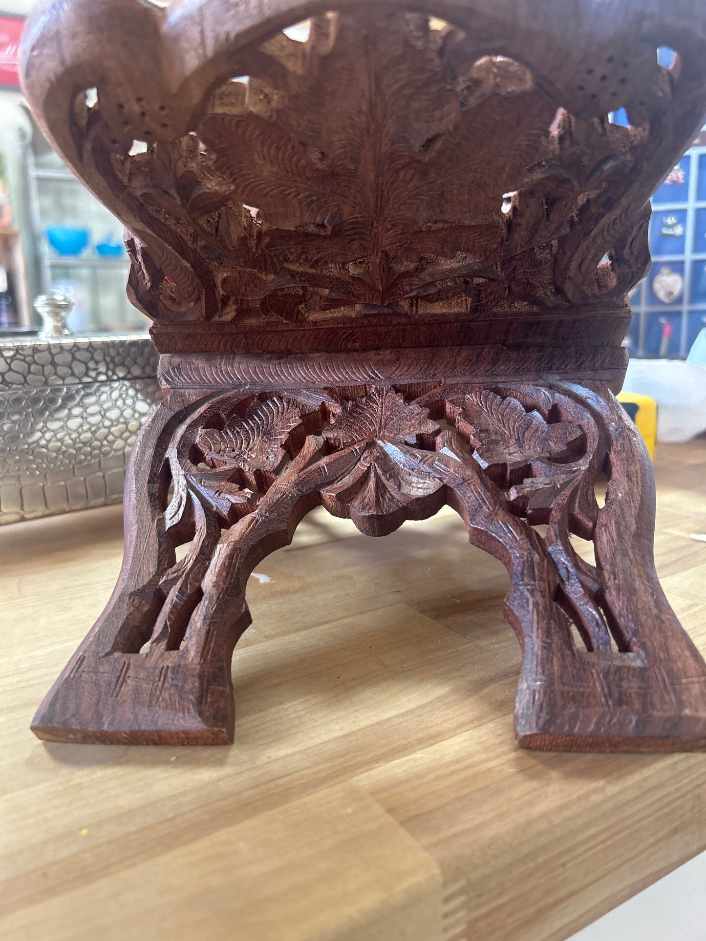 Vtg Hand Carved Wooden Folding Book Wood STAND