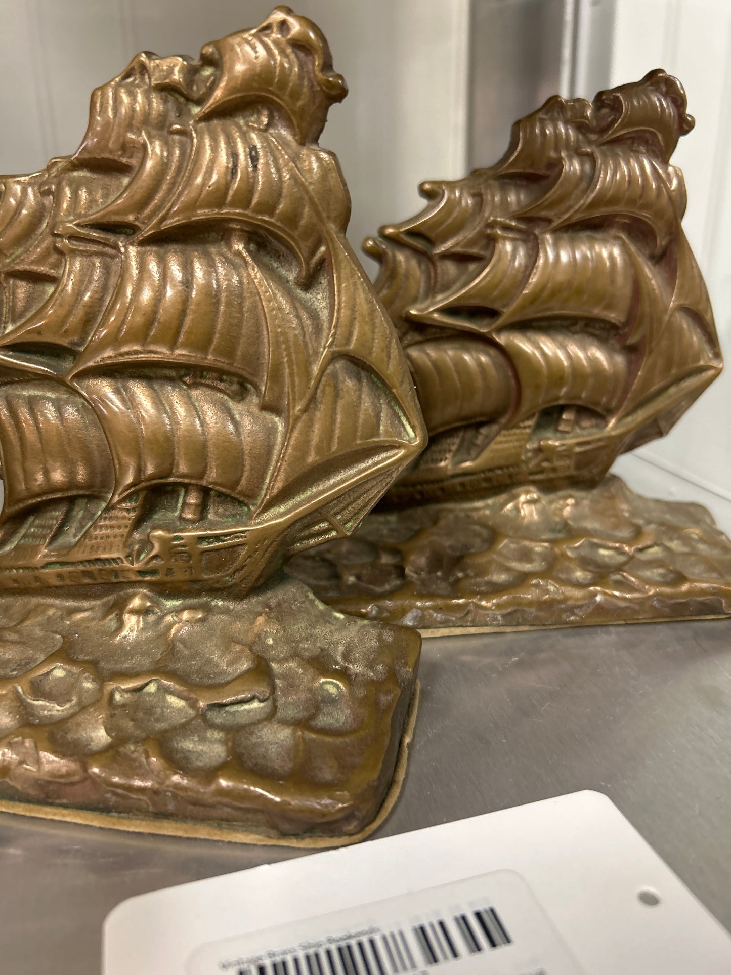 Vintage Brass Ship Bookends (Melrose Abbey) 6”