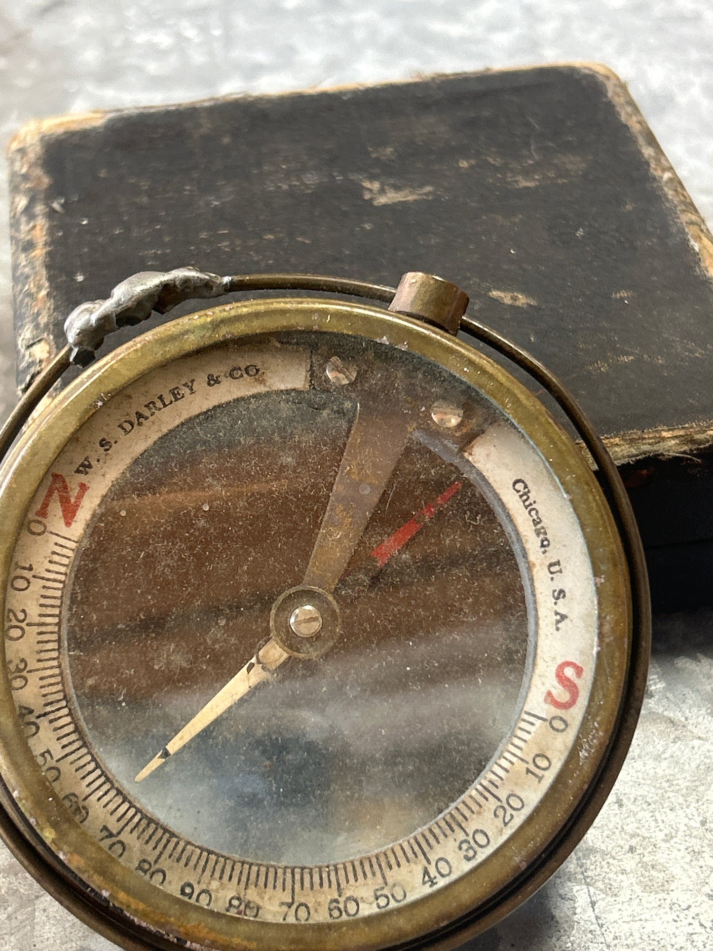 Antique W.S. Darley Magnetic Mining Dipping Needle Compass - Brass & Glass (repair to ring, see photos for condition)