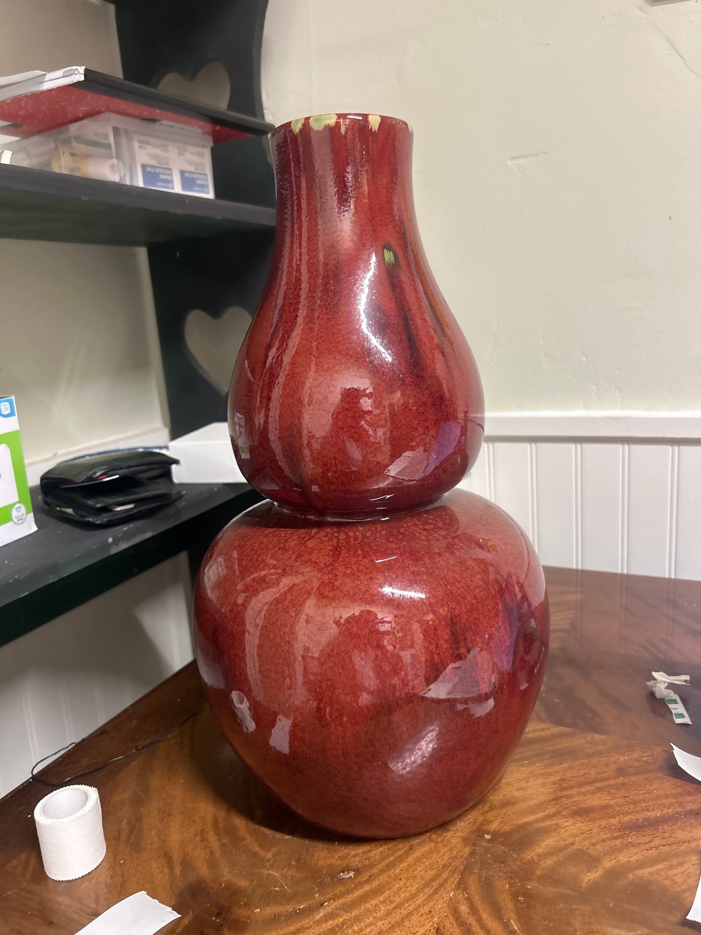 Double Gourd Chinese Vase Red Glaze 16”