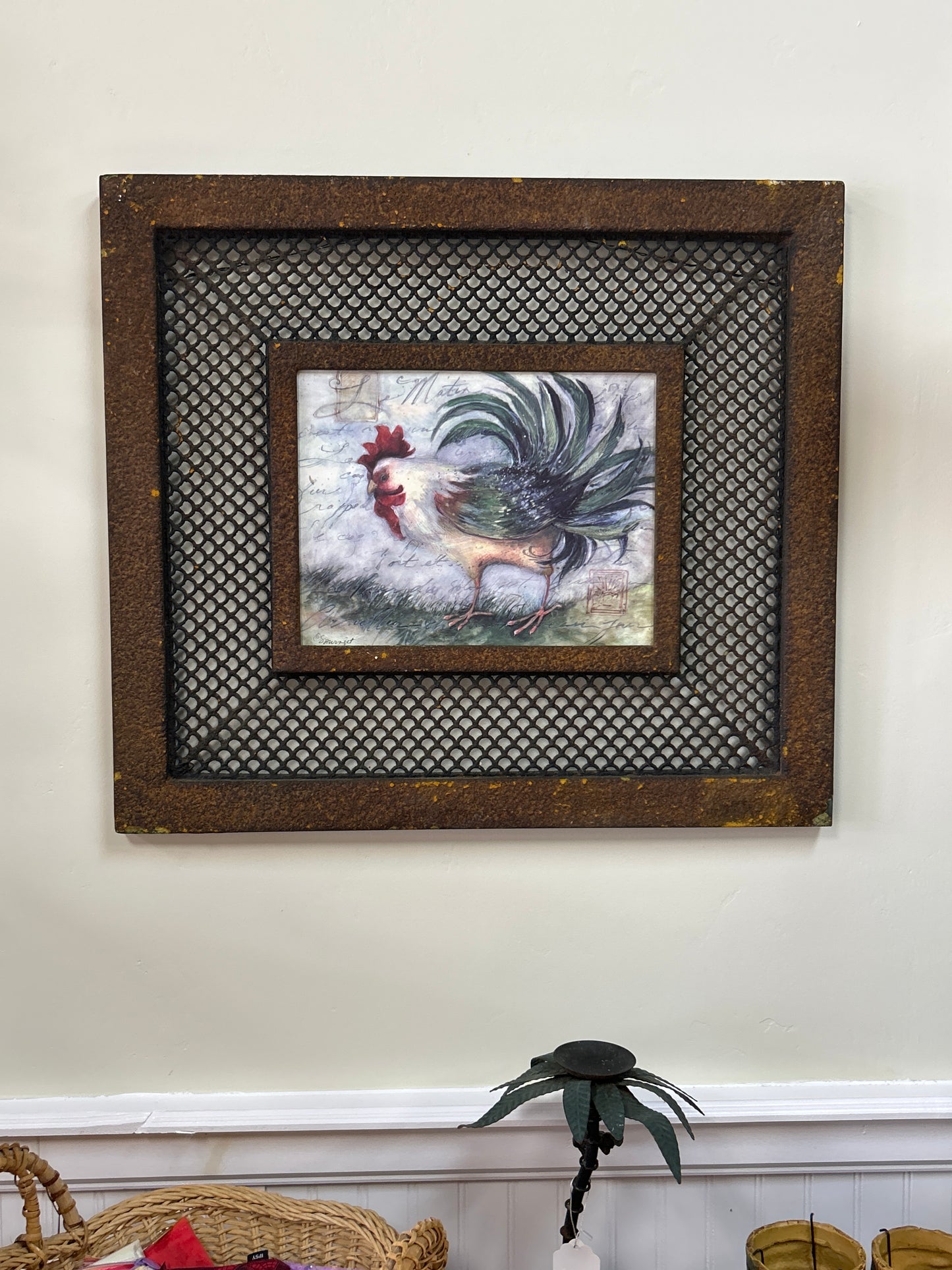 Rooster Artwork Metal Frame and Grating