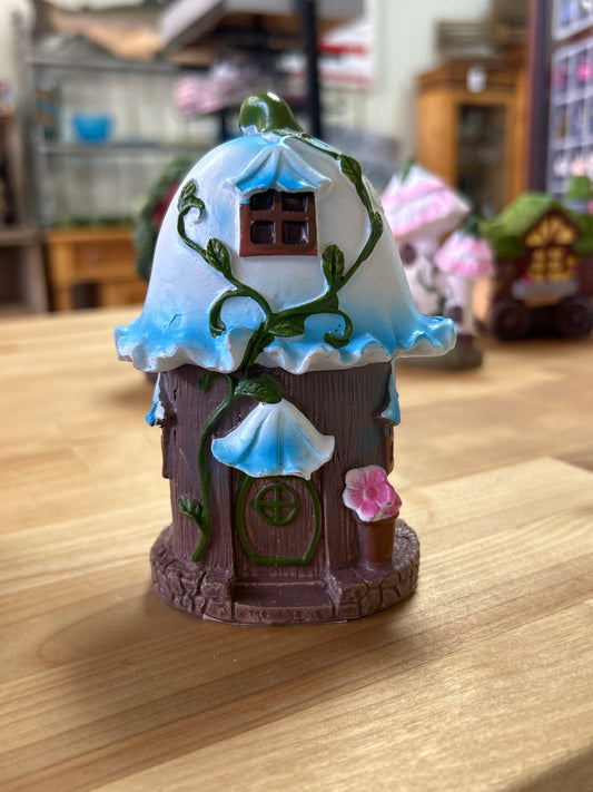 Fairy Garden Mushroom Forest Figurine (blue w/ vines)